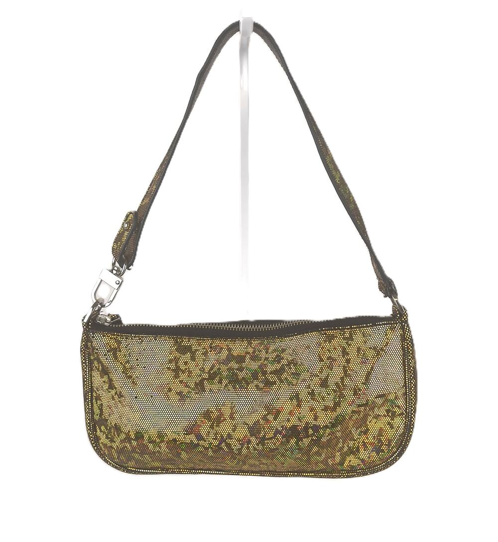 BY FAR Rachel Metallic Gold Holographic Mesh Baguette Bag